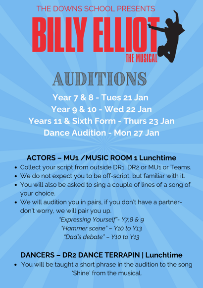 TDS Billy Elliot Auditions A4 Poster