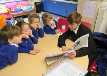 Downs School students write and perform Christmas stories to Compton Primary pupils